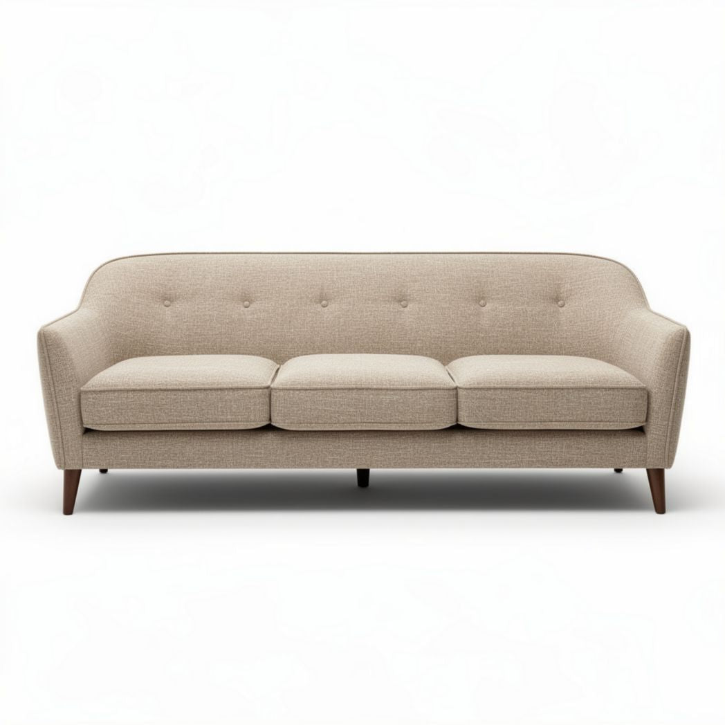Sofa w kolorze beżowym o wymiarach 200 x 80 x 75 cm z drewnianymi nogami