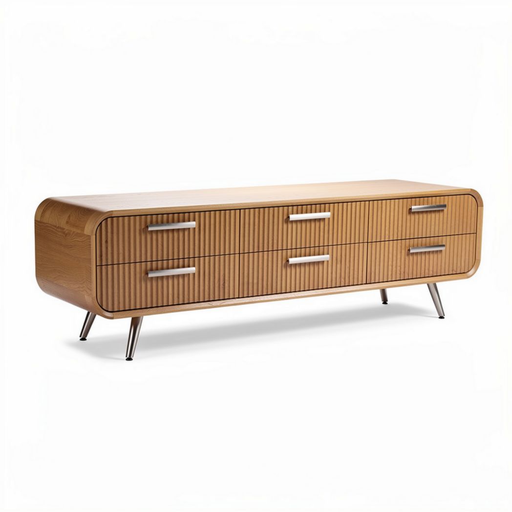 Szafka rtv z drewna w kolorze naturalnym 150 x 45 x 50cm z czterema szufladami