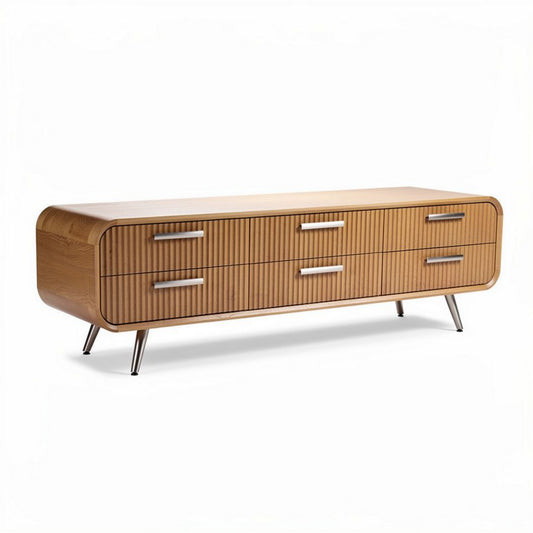Szafka rtv z drewna w kolorze naturalnym 150 x 45 x 50cm z czterema szufladami