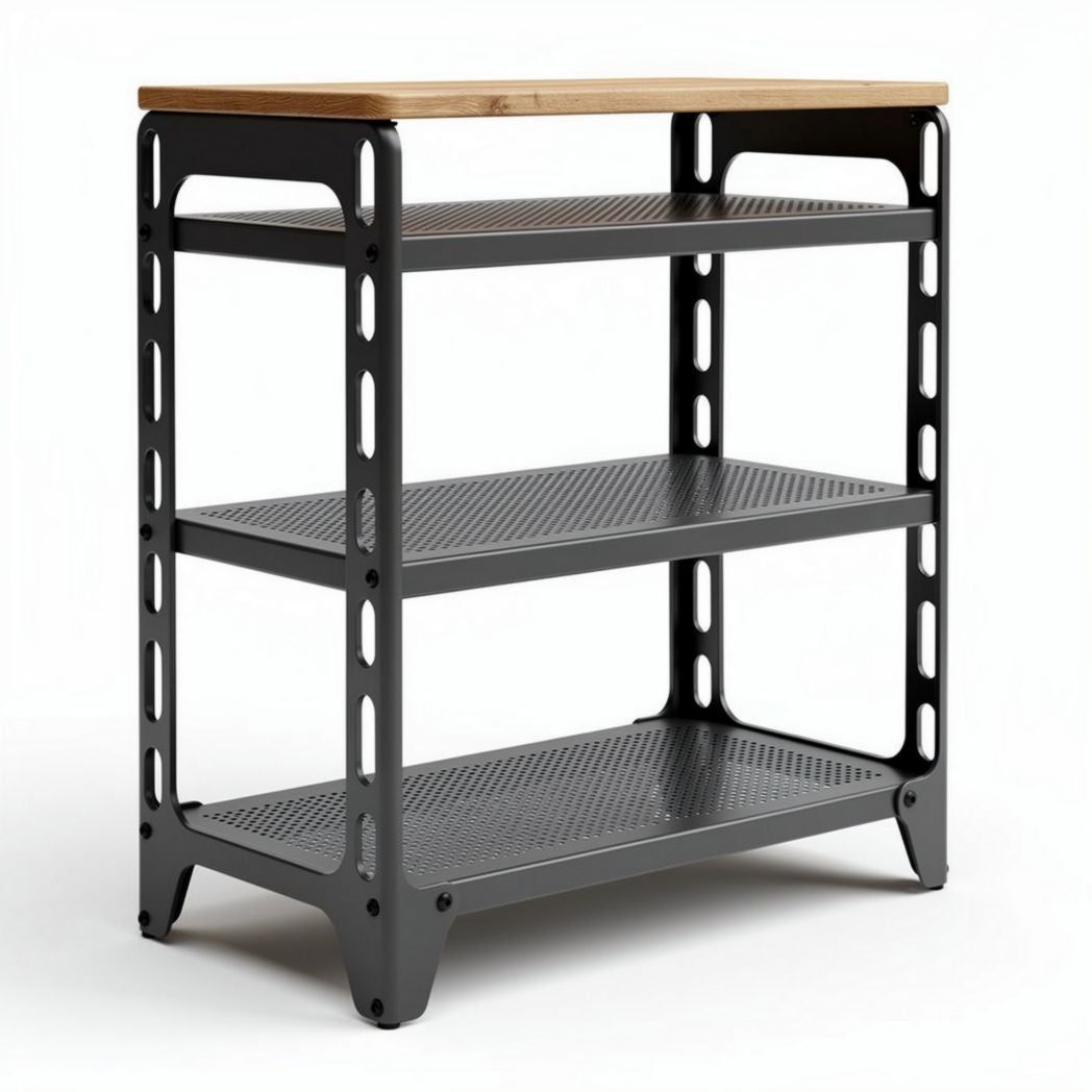 Regał metalowy czarny z drewnianym blatem 80 x 40 x 90cm do przechowywania